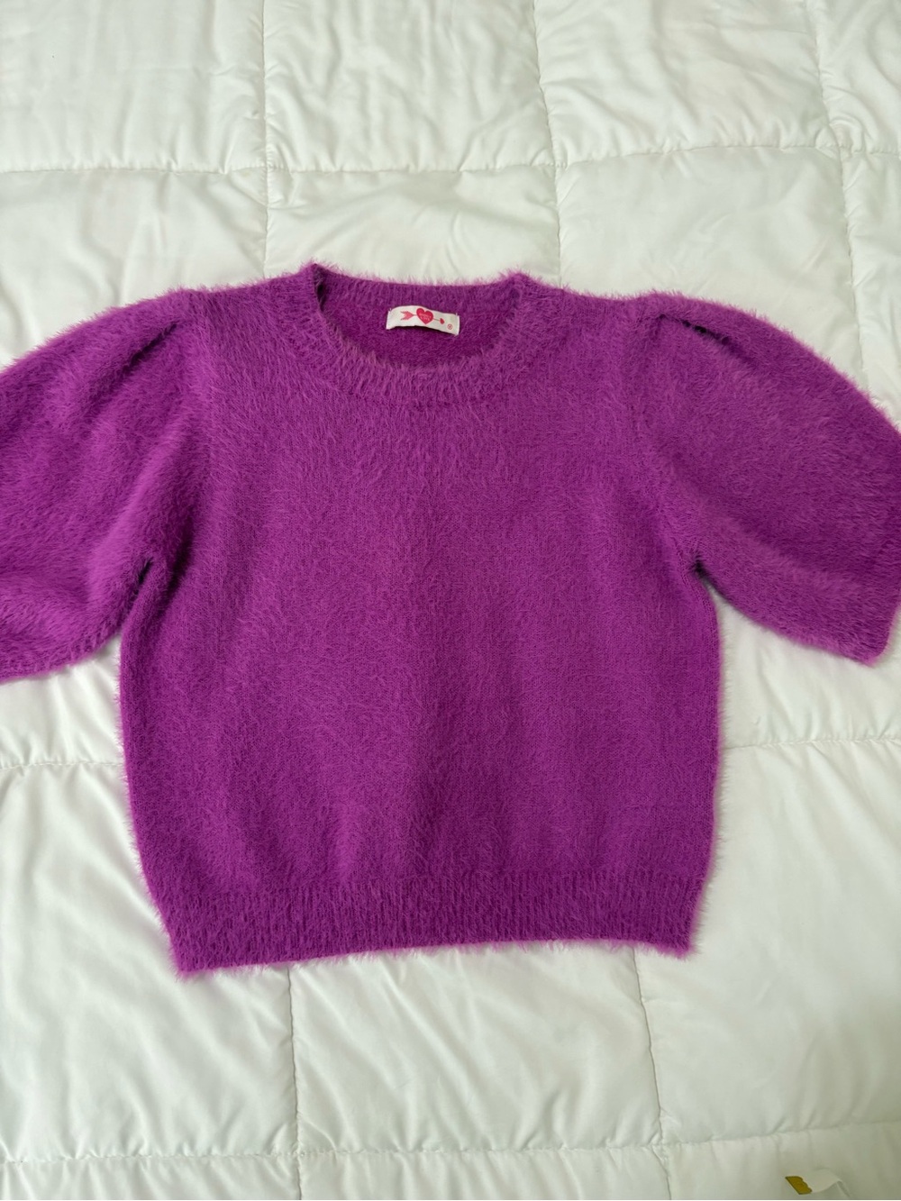 Buddy love Fuchsia Puff-Sleeve Fuzzy Crewneck Sweater - Women